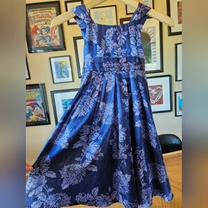 Monsoon Silky Navy Floral Kids Formal Event Holiday Dress Youth Size 7-8